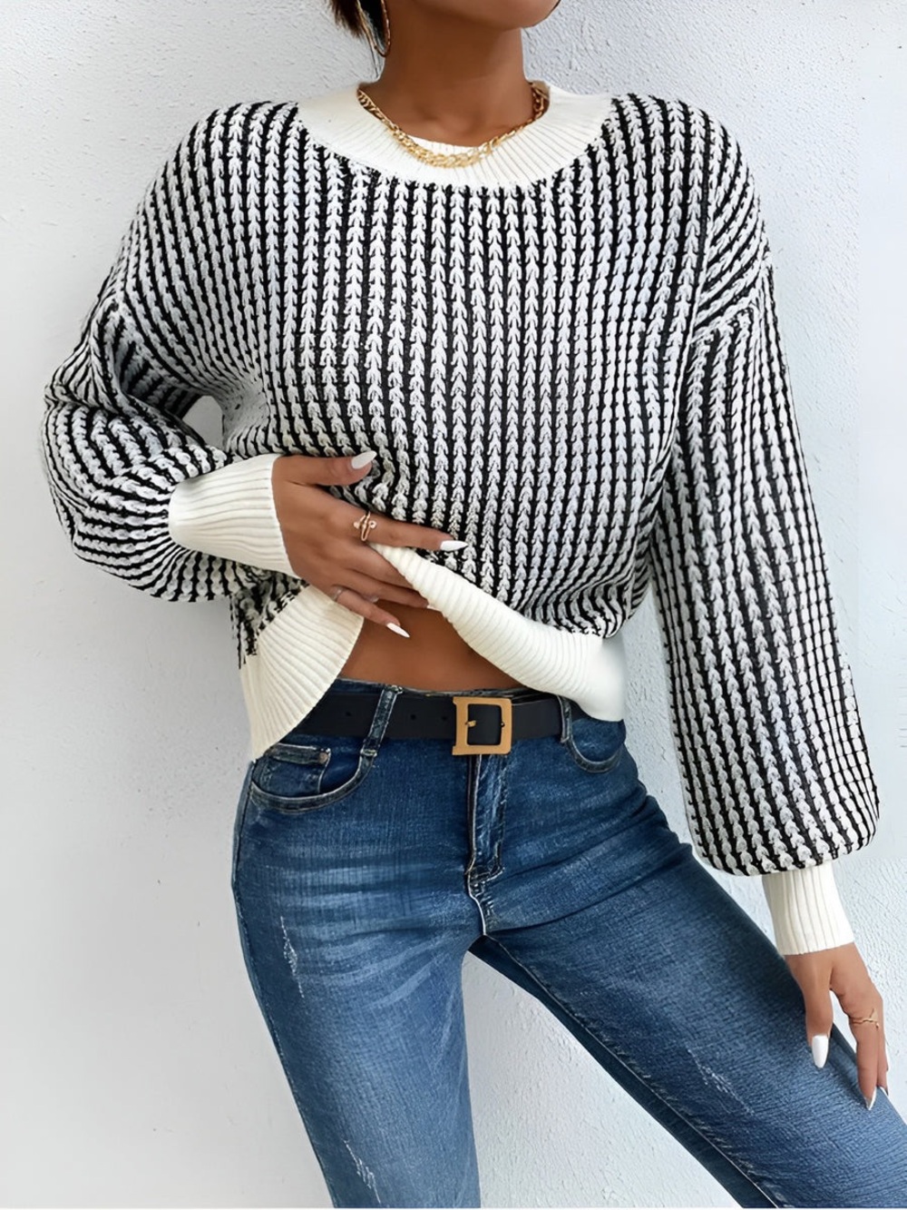 Commense Color Block Striped Knit Top
